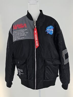 NASA Black & Gray Bomber Jacket with Red Accent